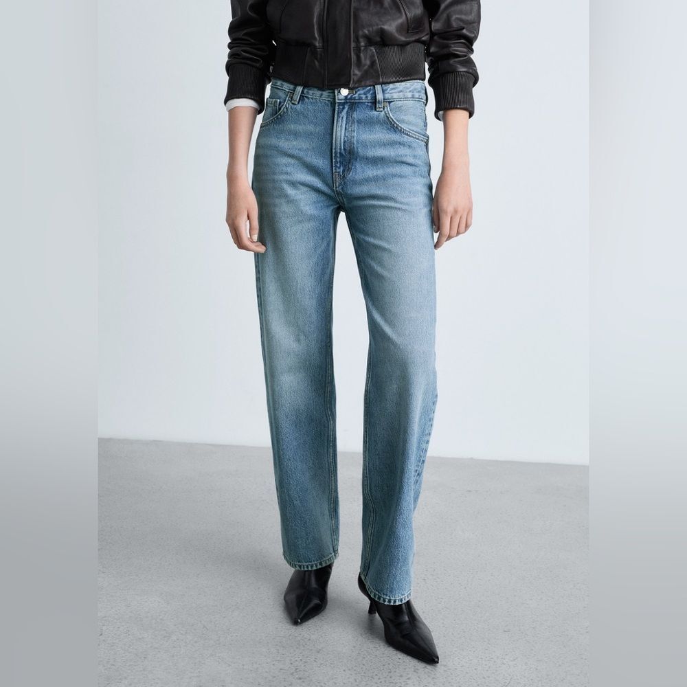 Zara Straight Leg Medium Wash Jeans 4